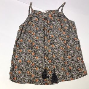 Your Story womens floral tank top w/ Tassels small brown orange flowers
